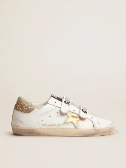 Discount Golden Goose Old School feminino com estrela dourada de couro metálico Cor: branco