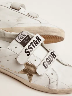 Discount Golden Goose Old School feminino com estrela dourada de couro metálico Cor: branco