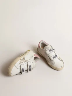 Cheap Golden Goose Old School Junior com estrela de couro metálico e talão rosa Cor: branco