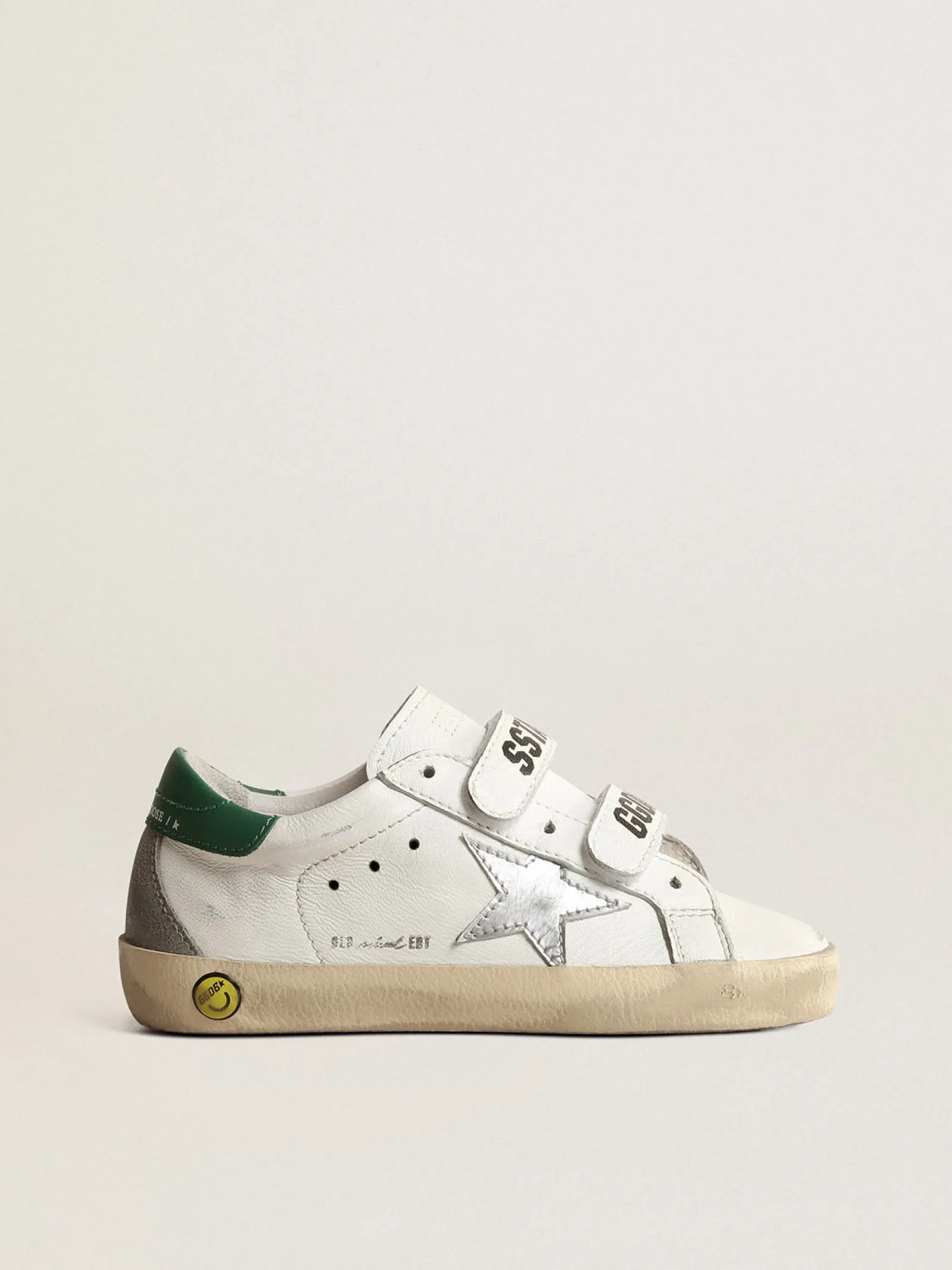 Clearance Golden Goose Old School Teen com estrela de couro metálico e talão verde Cabedal de napa branca