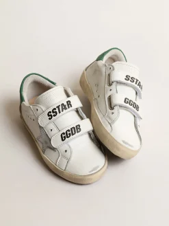 Clearance Golden Goose Old School Teen com estrela de couro metálico e talão verde Cabedal de napa branca