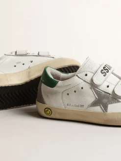 Clearance Golden Goose Old School Teen com estrela de couro metálico e talão verde Cabedal de napa branca