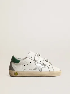 Clearance Golden Goose Old School Teen com estrela de couro metálico e talão verde Cabedal de napa branca