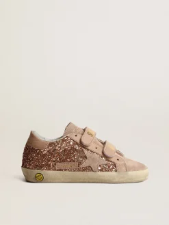 Shop Golden Goose Old School Teen de glitter rosa pêssego com estrela de suede rosa Cabedal de glitter na cor rosa pêssego