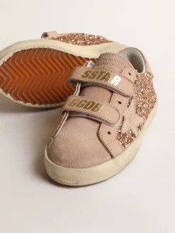 Shop Golden Goose Old School Teen de glitter rosa pêssego com estrela de suede rosa Cabedal de glitter na cor rosa pêssego