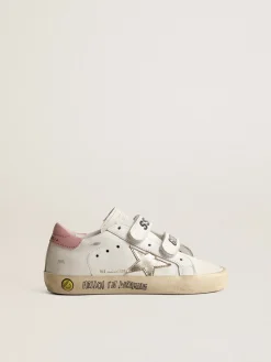Outlet Golden Goose Old School Young com estrela de couro metálico e talão rosa Cor: branco