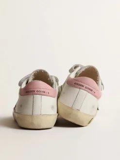 Outlet Golden Goose Old School Young com estrela de couro metálico e talão rosa Cor: branco
