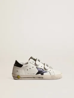 New Golden Goose Old School Young com estrela de couro metálico e talão preto Cor: branco