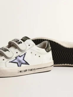 New Golden Goose Old School Young com estrela de couro metálico e talão preto Cor: branco