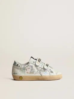 Cheap Golden Goose Old School Young de napa branca com estampa de grafites colorida Cabedal de napa branca