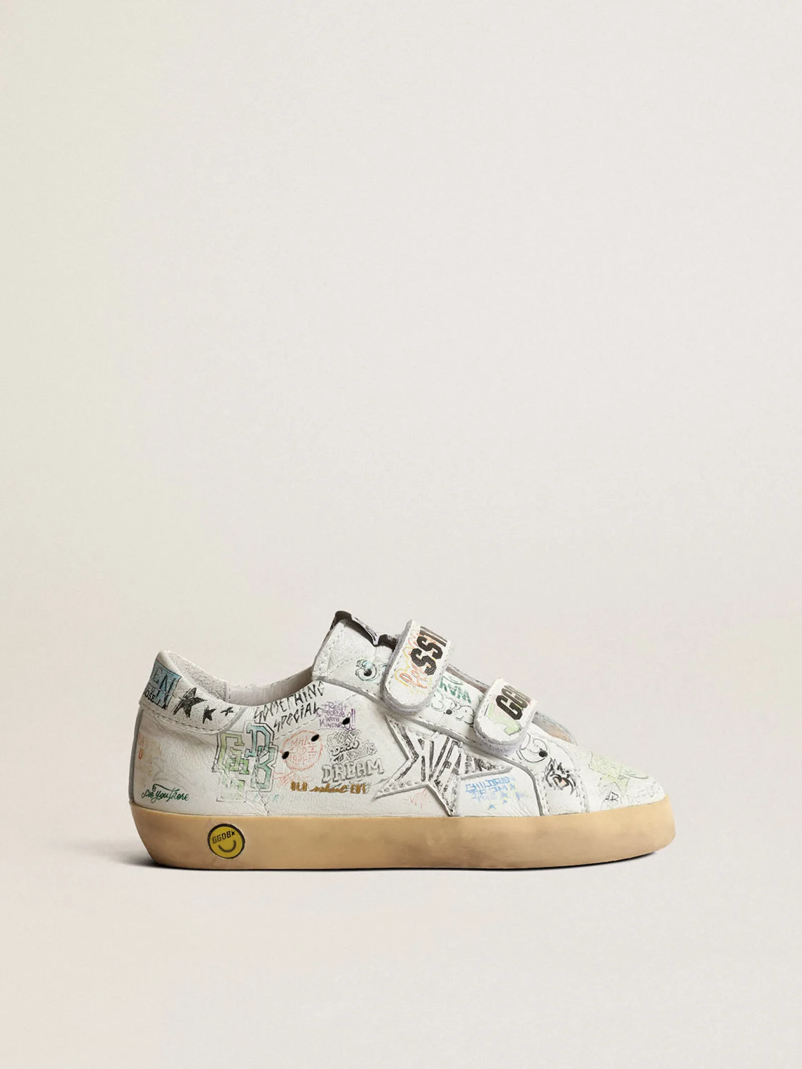 Cheap Golden Goose Old School Young de napa branca com estampa de grafites colorida Cabedal de napa branca