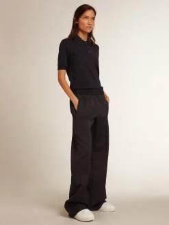 Best Sale Golden Goose Polo feminina de lã merino azul-marinho Golden Collection
