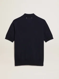 Best Sale Golden Goose Polo feminina de lã merino azul-marinho Golden Collection