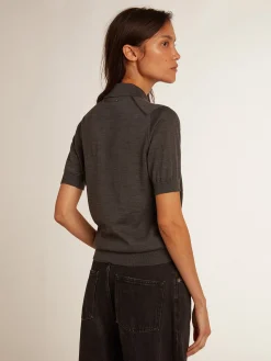 Online Golden Goose Polo feminina de lã merino na cor antracite Golden Collection