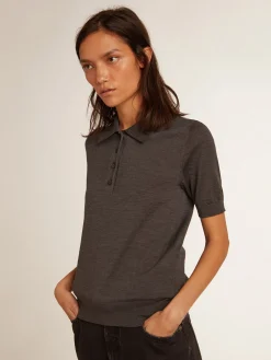 Online Golden Goose Polo feminina de lã merino na cor antracite Golden Collection