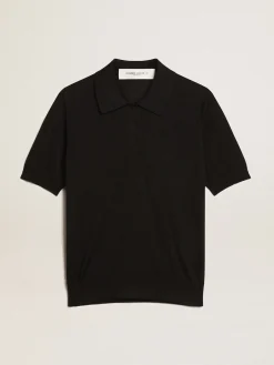 Best Sale Golden Goose Polo feminina de lã merino preta Golden Collection