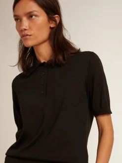 Best Sale Golden Goose Polo feminina de lã merino preta Golden Collection