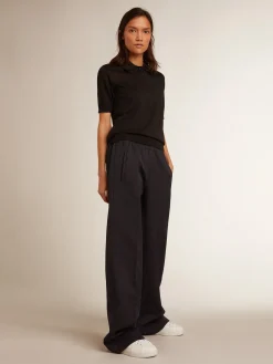 Best Sale Golden Goose Polo feminina de lã merino preta Golden Collection