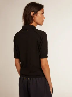 Best Sale Golden Goose Polo feminina de lã merino preta Golden Collection