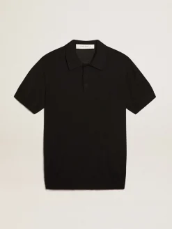 Discount Golden Goose Polo masculina de manga curta de lã merino preta Golden Collection