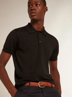 Discount Golden Goose Polo masculina de manga curta de lã merino preta Golden Collection