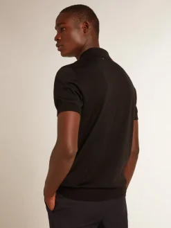 Discount Golden Goose Polo masculina de manga curta de lã merino preta Golden Collection