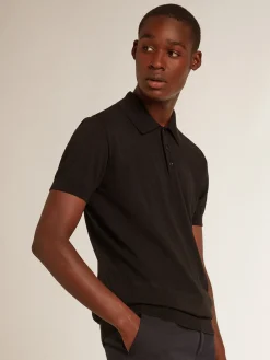 Discount Golden Goose Polo masculina de manga curta de lã merino preta Golden Collection