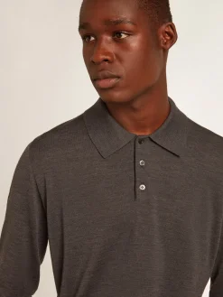 Cheap Golden Goose Polo masculina de manga comprida de lã merino cinza Golden Collection