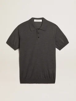 Outlet Golden Goose Polo masculina de manga curta de lã merino cinza Golden Collection