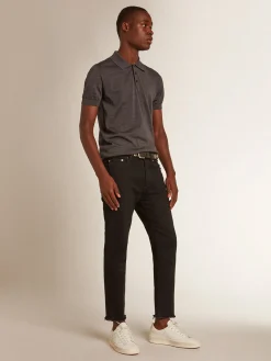 Outlet Golden Goose Polo masculina de manga curta de lã merino cinza Golden Collection