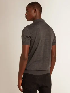 Outlet Golden Goose Polo masculina de manga curta de lã merino cinza Golden Collection