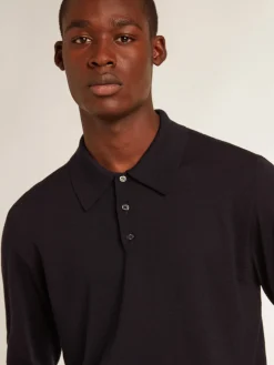 Discount Golden Goose Polo masculina de manga comprida de lã merino azul-marinho Golden Collection