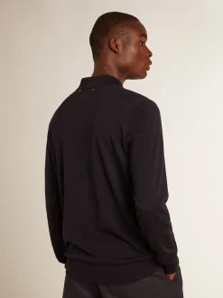 Discount Golden Goose Polo masculina de manga comprida de lã merino azul-marinho Golden Collection