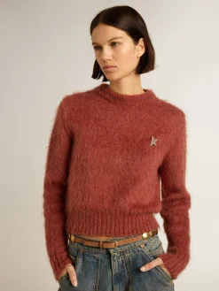 Store Golden Goose Pulôver cropped de mohair lilás escuro Coleção Journey