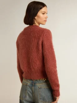 Store Golden Goose Pulôver cropped de mohair lilás escuro Coleção Journey