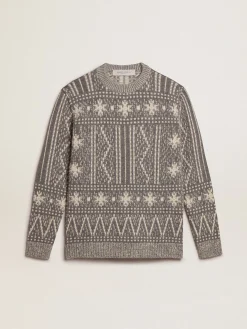 Flash Sale Golden Goose Pulôver de gola redonda com estampa fair isle cinza Coleção Journey