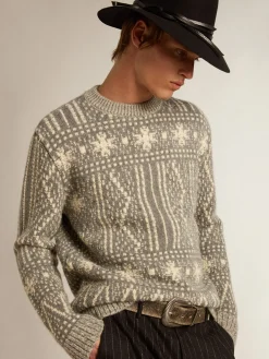 Flash Sale Golden Goose Pulôver de gola redonda com estampa fair isle cinza Coleção Journey