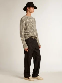 Flash Sale Golden Goose Pulôver de gola redonda com estampa fair isle cinza Coleção Journey