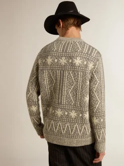 Flash Sale Golden Goose Pulôver de gola redonda com estampa fair isle cinza Coleção Journey