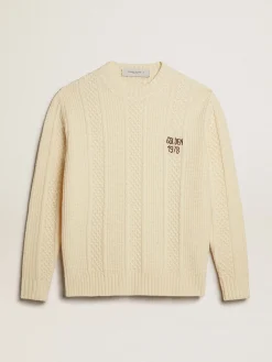 Discount Golden Goose Pulôver de gola redonda de lã com bordado na altura do coração Coleção Journey