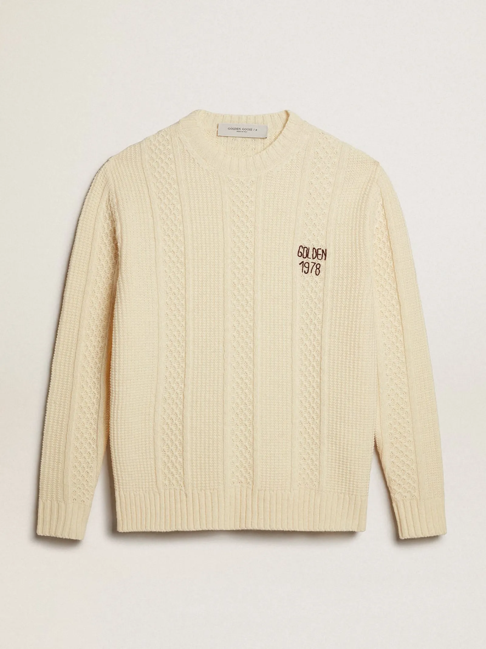 Discount Golden Goose Pulôver de gola redonda de lã com bordado na altura do coração Coleção Journey
