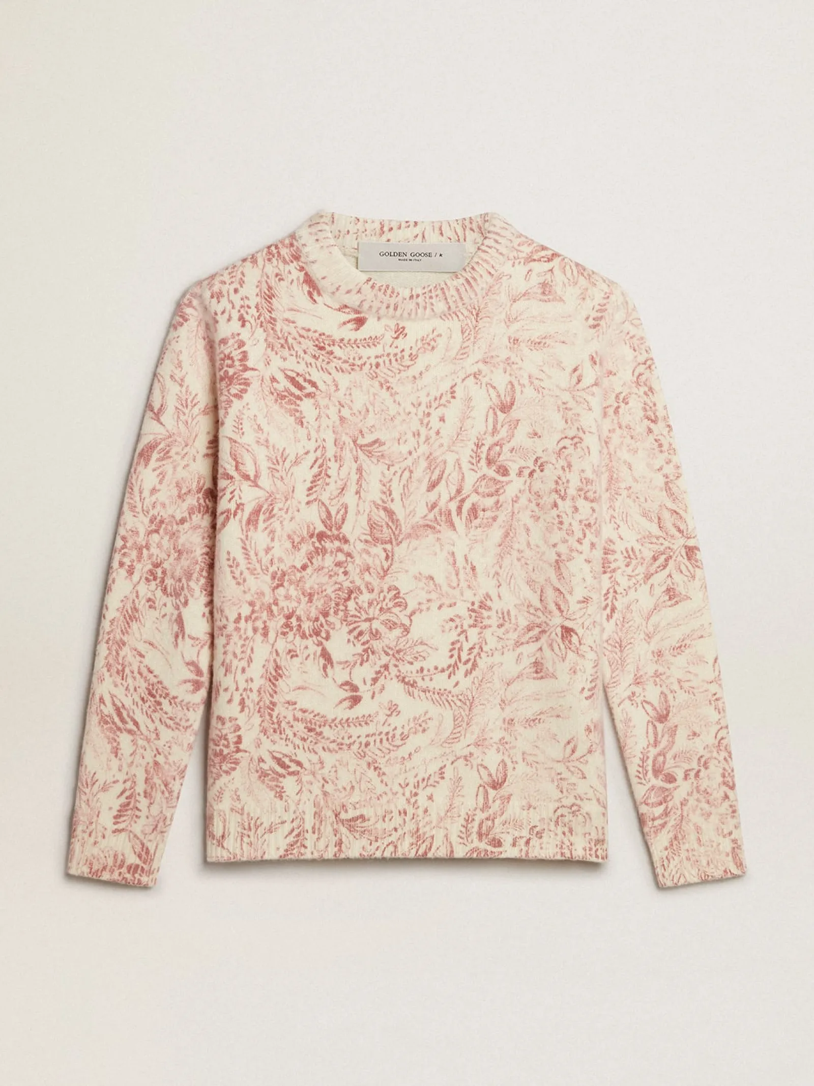 Shop Golden Goose Pulôver de gola redonda feminino de lã com estampa toile de jouy all over Coleção Journey