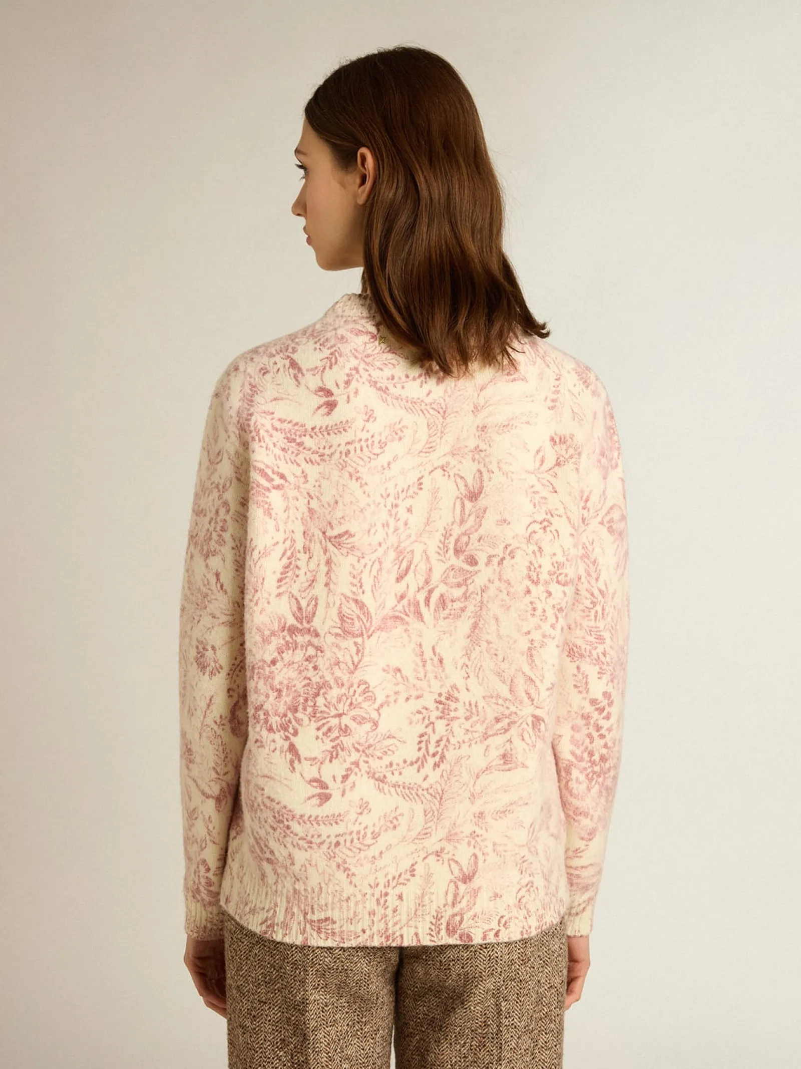 Shop Golden Goose Pulôver de gola redonda feminino de lã com estampa toile de jouy all over Coleção Journey