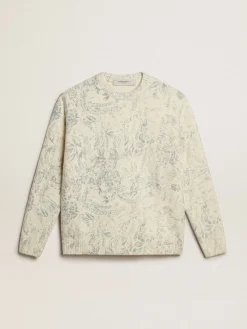 Sale Golden Goose Pulôver de gola redonda masculino de lã com estampa toile de jouy all over Coleção Journey