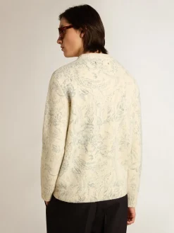Sale Golden Goose Pulôver de gola redonda masculino de lã com estampa toile de jouy all over Coleção Journey