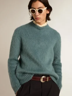 Outlet Golden Goose Pulôver de mohair azul pálido Coleção Journey