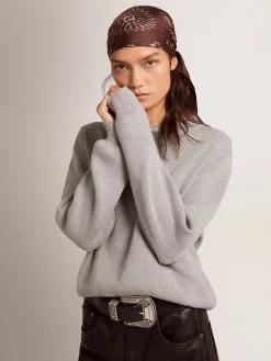 Online Golden Goose Pulôver feminino de gola redonda de algodão cinza Cor: cinza mescla