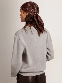 Online Golden Goose Pulôver feminino de gola redonda de algodão cinza Cor: cinza mescla