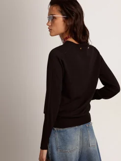 Flash Sale Golden Goose Pulôver feminino de gola redonda de lã preta Cor: preto