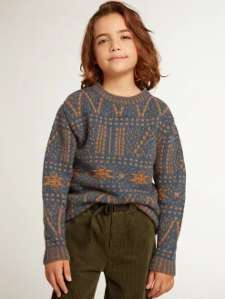 Best Golden Goose Pulôver infantil masculino de gola redonda com estampa fair isle azul Coleção Journey